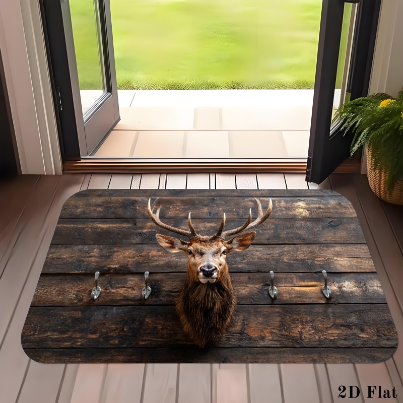 Hunting Outdoor Rug - 소박한 사슴 머리 모양의 도어매트, 나무