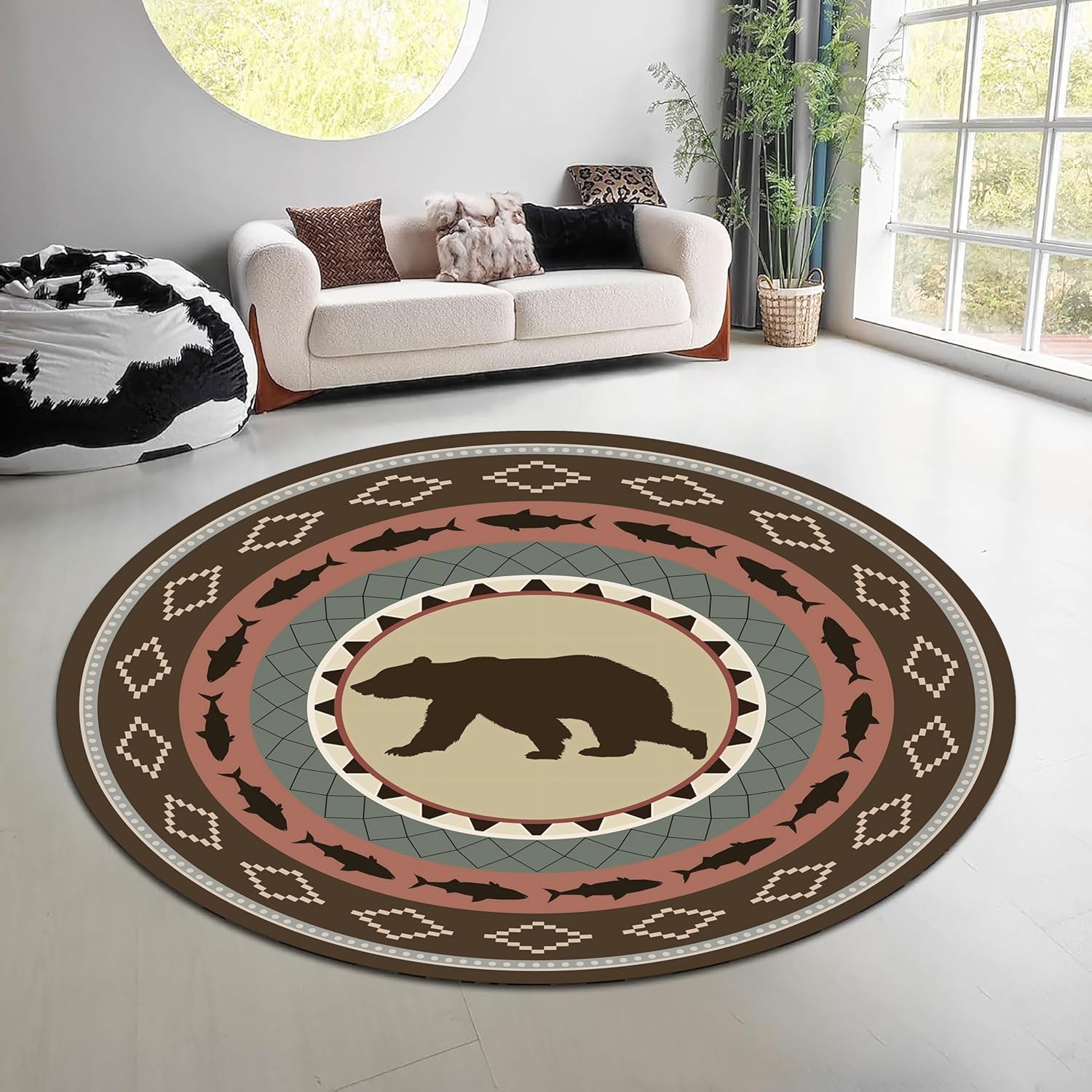 Hunting Outdoor Rug - 빈티지 자연 숲 원형 러그 녹색