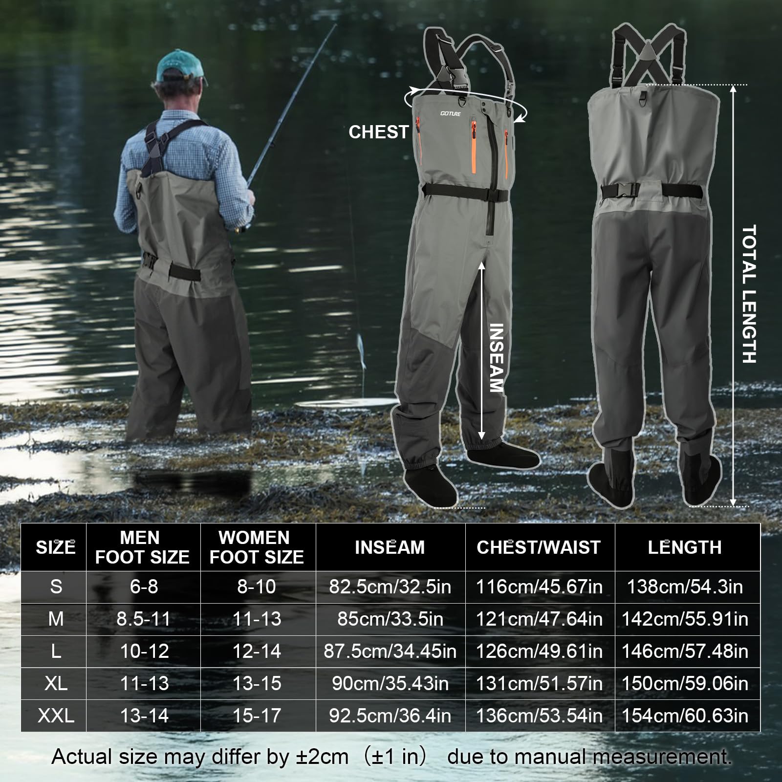 Goture 5 레이어 방수 낚시 사냥 가슴 와이더 남 - Fishing Waders Breathable 리뷰 및 가격