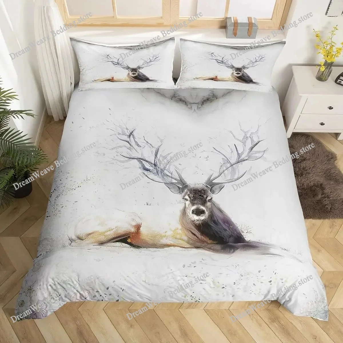 사슴 엘크 이불 커버 킹 퀸 팜 사슴 숲 이불 커버 무 - Hunting And Camping In Forest 리뷰 및 가격