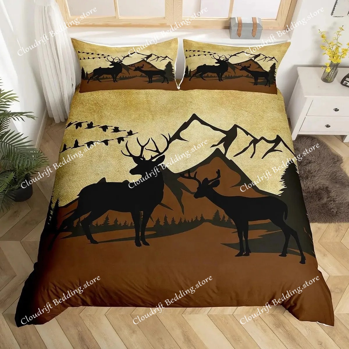 사슴 엘크 이불 커버 킹 퀸 사이즈 농장 사슴 숲 이불 - Hunting And Camping In Forest 리뷰 및 가격
